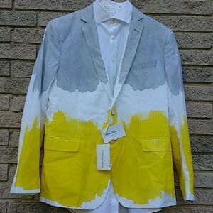 Salvatore Ferragamo men 42R Gray, White, and Yellow Blazer sport coat in…